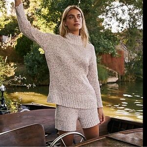 Free People Beach Sweater Chunky Ribbed Knit Mock Neck Sweater
